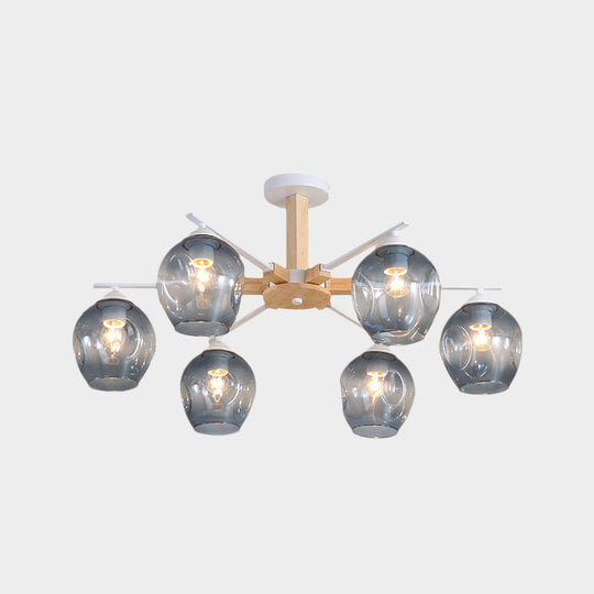 Modern Smoke Gray Glass Pendant Chandelier - 3/6 Light Modo Hanging Fixture For Living Room