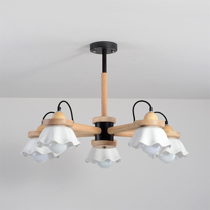 Nordic Wooden Chandelier With Scallop Shades - Perfect For Living Room Ceiling Lighting