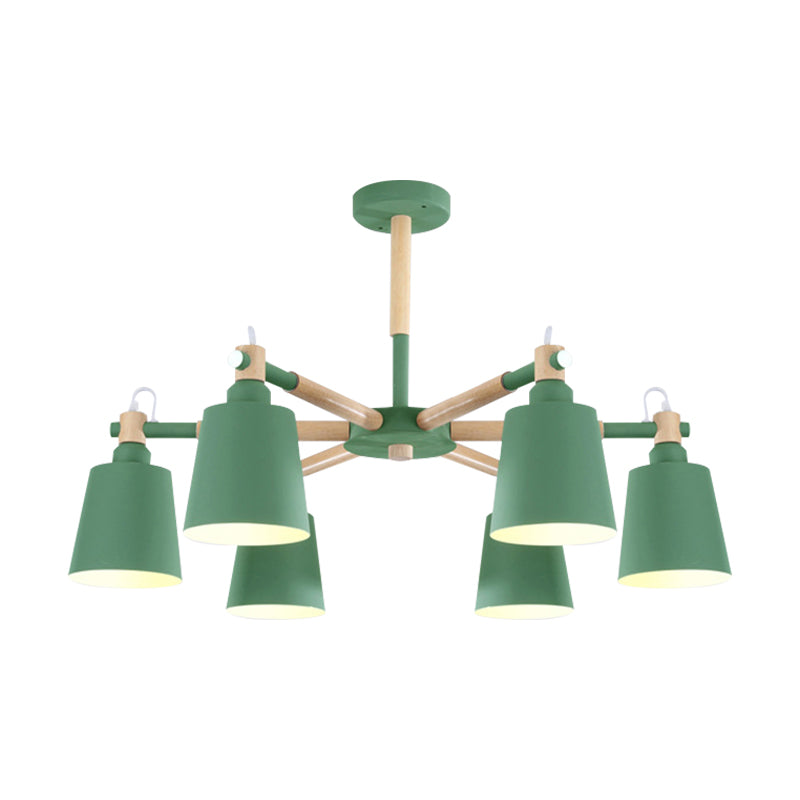 6-Light Macaron Baby Bedroom Chandelier - Metal & Wood Suspension Light