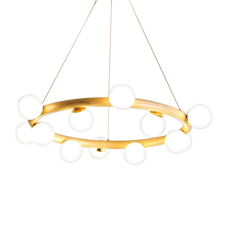 Japanese Style Wood Ring Pendant Light With Bubble Shade In Beige - Perfect For Study Room