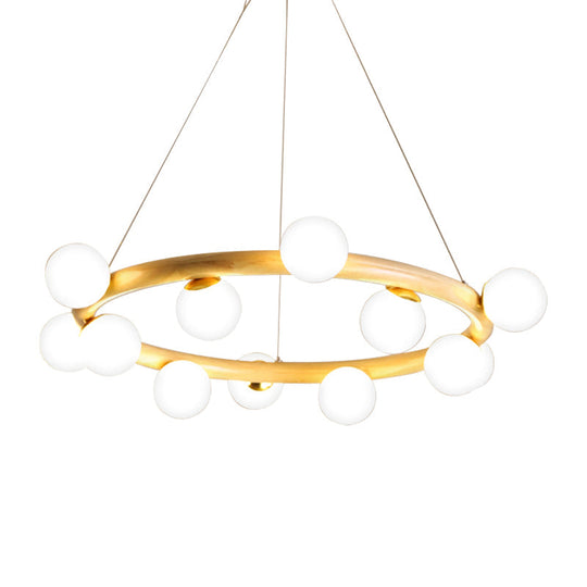 Japanese Style Wood Ring Pendant Light With Bubble Shade In Beige - Perfect For Study Room