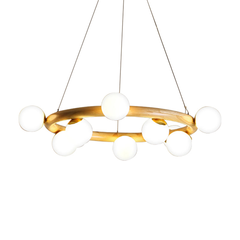 Japanese Style Wood Ring Pendant Light With Bubble Shade In Beige - Perfect For Study Room