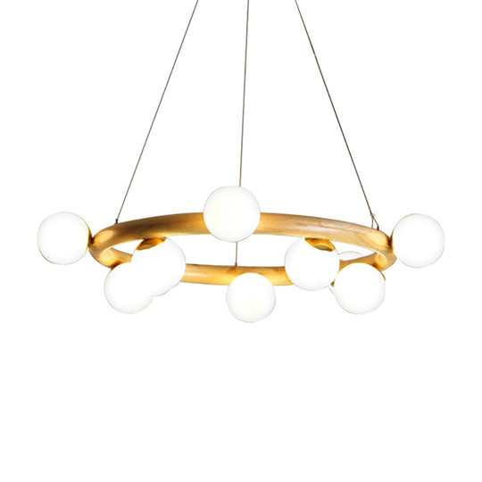 Japanese Style Wood Ring Pendant Light With Bubble Shade In Beige - Perfect For Study Room