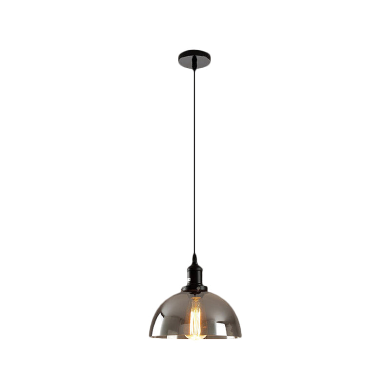 Dome Pendant Industrial Hanging Lamp - 1-Light 10’/12’ Wide Smoked Glass Black Finish