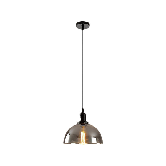 Dome Pendant Industrial Hanging Lamp - 1-Light 10’/12’ Wide Smoked Glass Black Finish