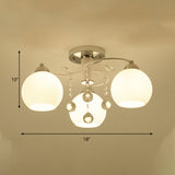 Traditional White Glass Ceiling Lamp With Crystal Draping - 3/5 Head Flush Mount