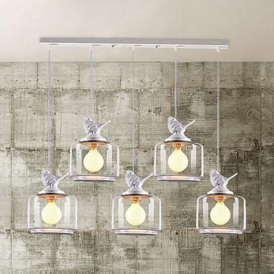Contemporary Glass Pendant Light With Bird Design - Perfect For Restaurants Clear Drum Shade Hanging