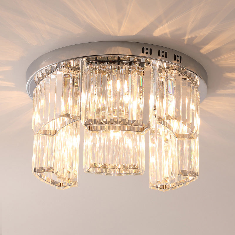 Contemporary Jagged Block Flush Mount Lamp - Clear Crystal Ceiling Light (18/23.5 W 6/9-Light) For