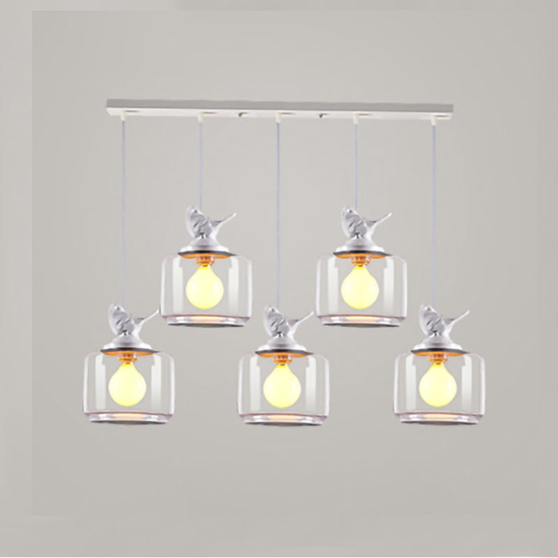 Contemporary Glass Pendant Light With Bird Design - Perfect For Restaurants Clear Drum Shade Hanging