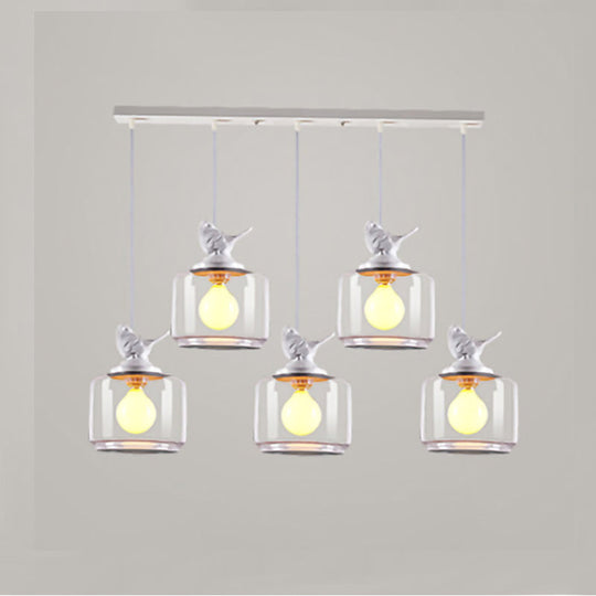 Contemporary Glass Pendant Light With Bird Design - Perfect For Restaurants Clear Drum Shade Hanging