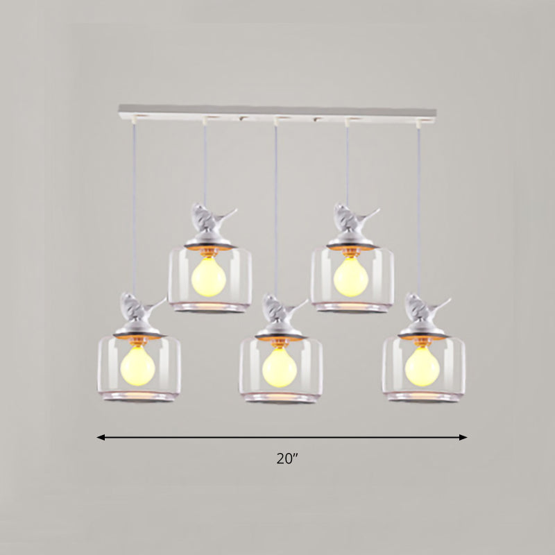 Contemporary Glass Pendant Light With Bird Design - Perfect For Restaurants Clear Drum Shade Hanging