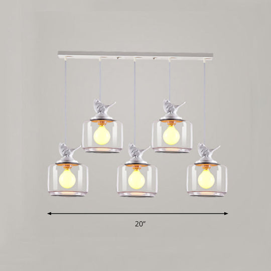 Contemporary Glass Pendant Light With Bird Design - Perfect For Restaurants Clear Drum Shade Hanging