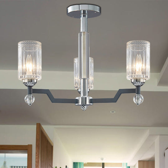 Modernist Crystal Semi Flush Ceiling Light - 3/6-Head Mount In Chrome