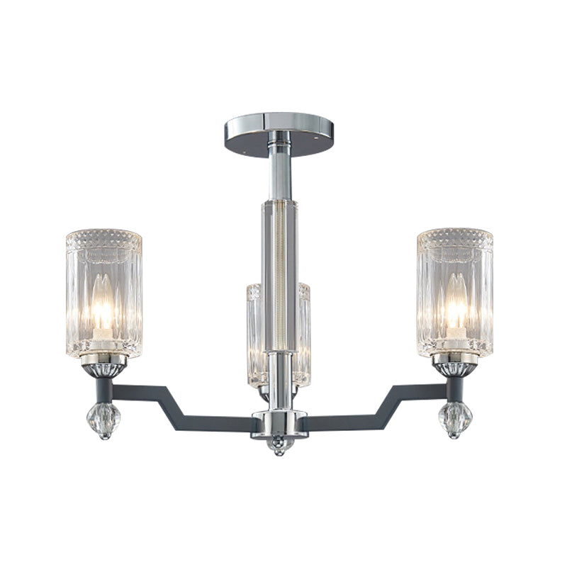 Modernist Crystal Semi Flush Ceiling Light - 3/6-Head Mount In Chrome
