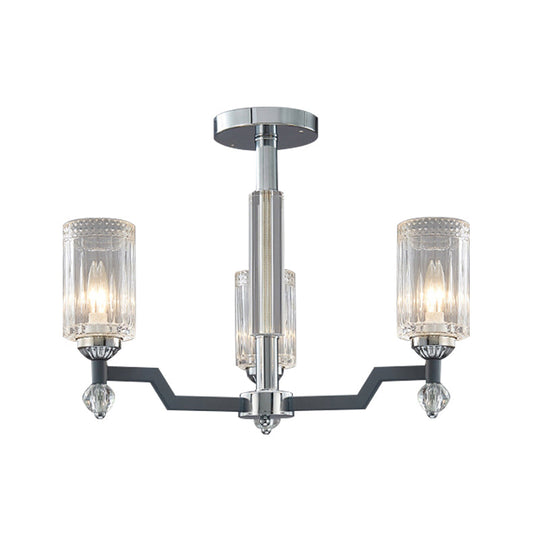 Modernist Crystal Semi Flush Ceiling Light - 3/6-Head Mount In Chrome