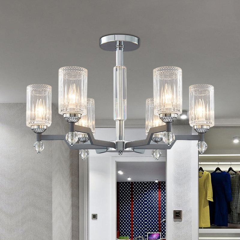 Modernist Crystal Semi Flush Ceiling Light - 3/6-Head Mount In Chrome