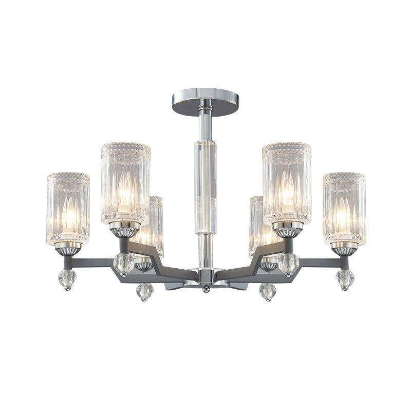Modernist Crystal Semi Flush Ceiling Light - 3/6-Head Mount In Chrome