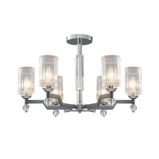 Modernist Crystal Semi Flush Ceiling Light - 3/6-Head Mount In Chrome