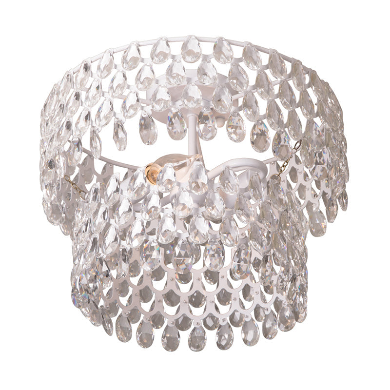 Contemporary 2-Light White Flush Mount With Crystal Droplet Accents