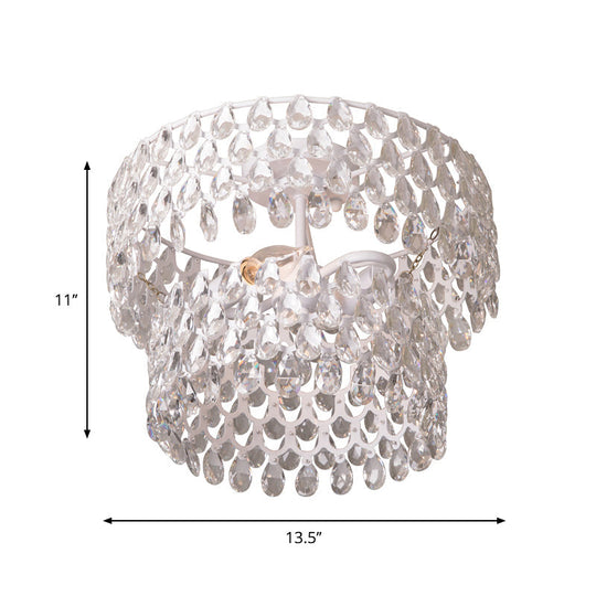 Contemporary 2-Light White Flush Mount With Crystal Droplet Accents