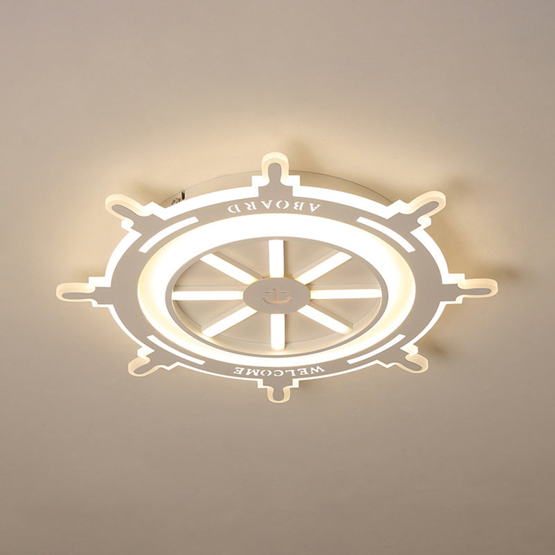 Nautical Style Acrylic Rudder Ceiling Mount Light - White Fixture For Baby Bedroom