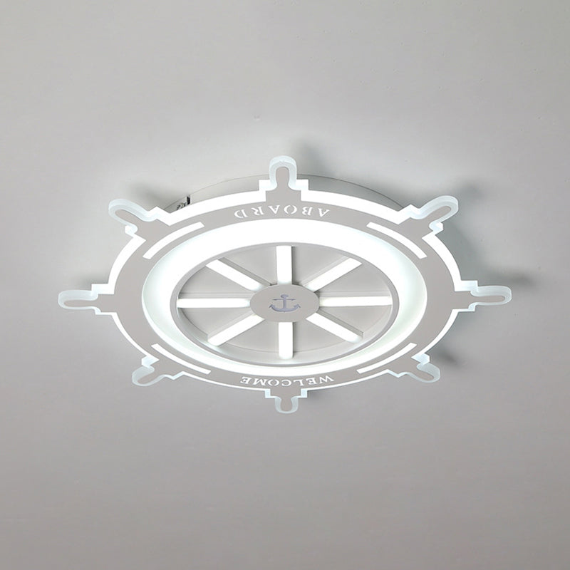 Nautical Style Acrylic Rudder Ceiling Mount Light - White Fixture For Baby Bedroom