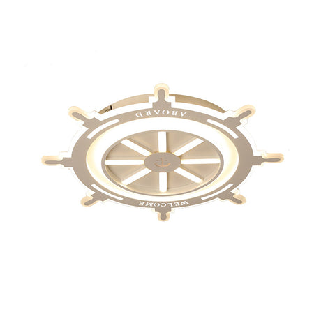 Nautical Style Acrylic Rudder Ceiling Mount Light - White Fixture For Baby Bedroom