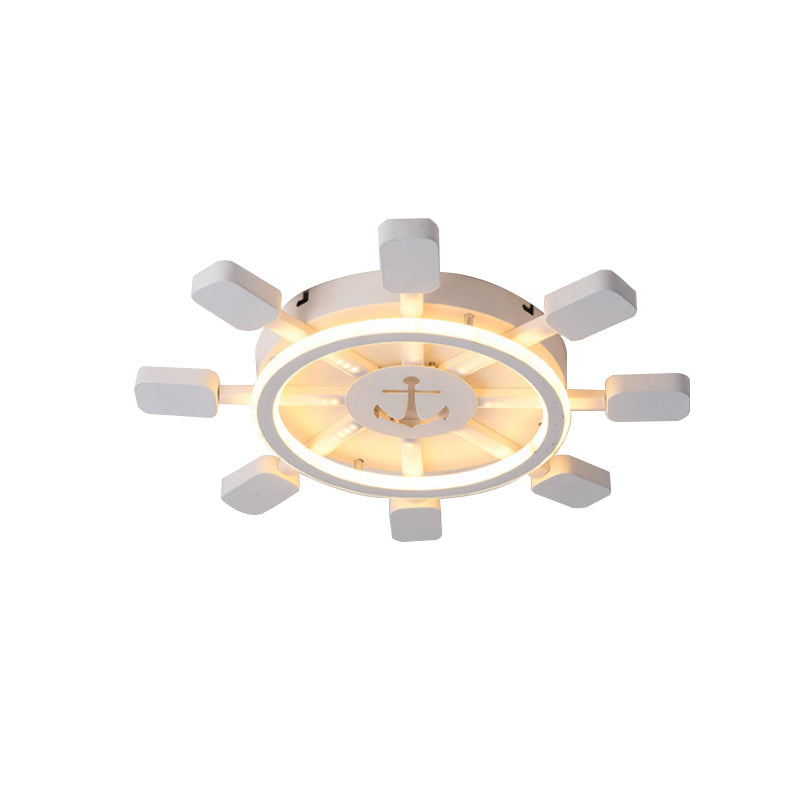 Nautical White Flush Ceiling Lamp For Childs Bedroom: Rudder Anchor Design