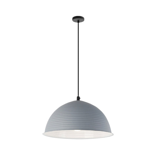 Industrial Grey/Yellow Hanging Lamp With Ribbed Dome Shade - 1 Light 12’/16’ Wide Metal Indoor