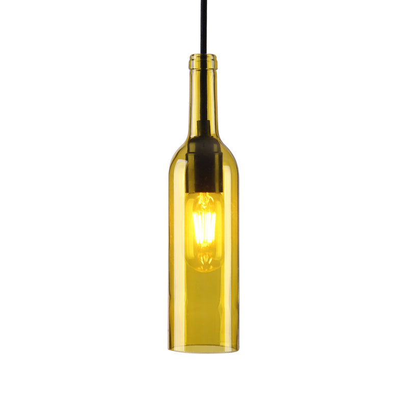 Industrial Glass 1-Head Hanging Lamp With Red/Yellow Bottle Shade For Dining Room