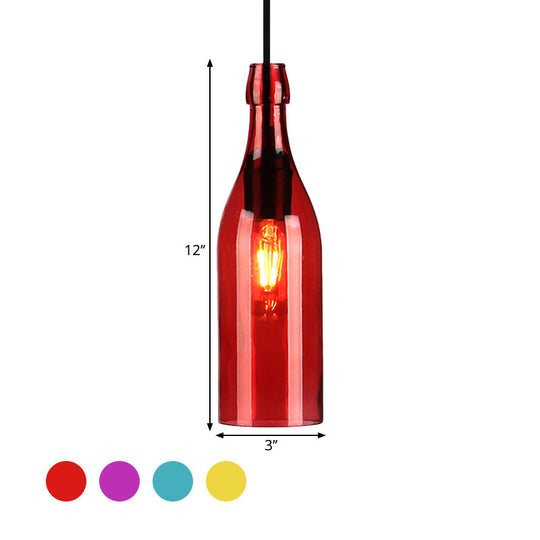 Vintage Wine Bottle Glass Pendant Light - Stylish Restaurant Ceiling Fixture In Red/Yellow