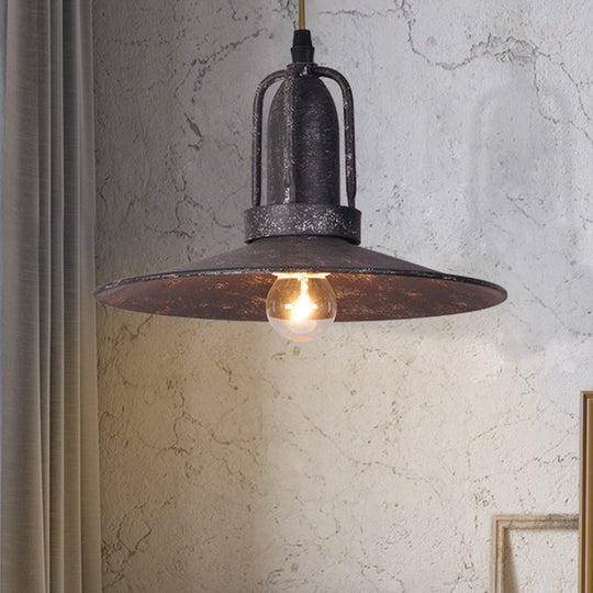 Rustic Metallic Hanging Light Fixture With Saucer Shade - Ideal For Coffee Shop