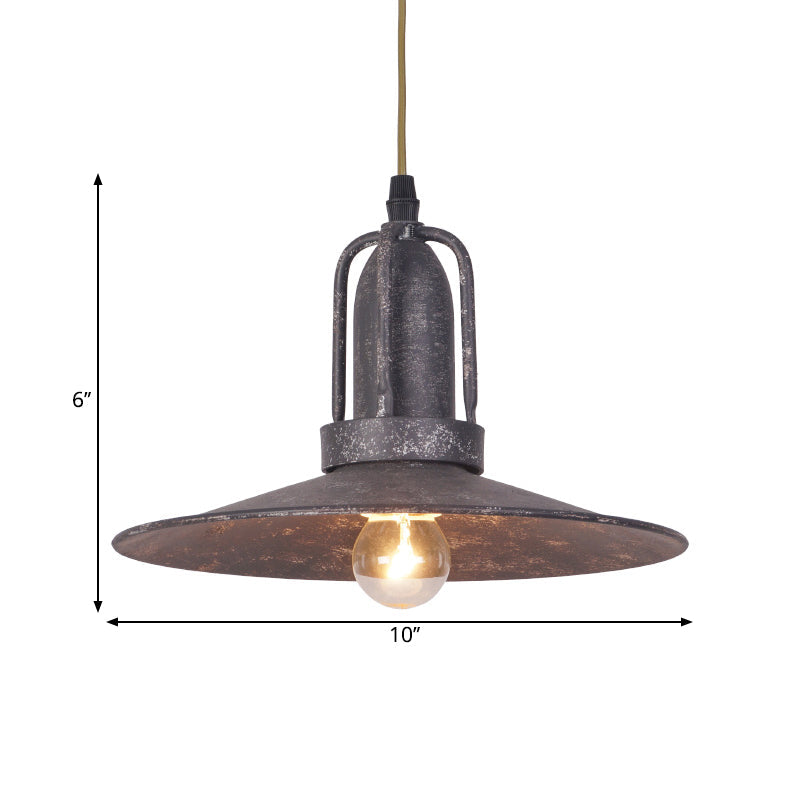 Rustic Metallic Hanging Light Fixture With Saucer Shade - Ideal For Coffee Shop