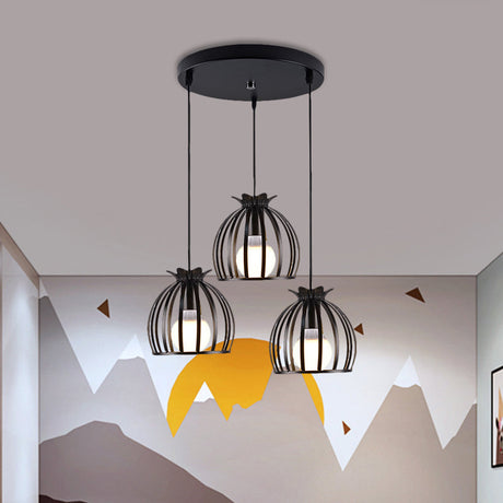1 Industrial Loft Dome Cage Pendant Light In Black/White For Living Room