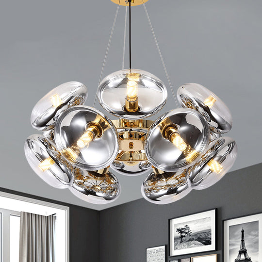 Modern 12-Light Round Shade Chandelier - Clear Glass Gold/Silver Gold