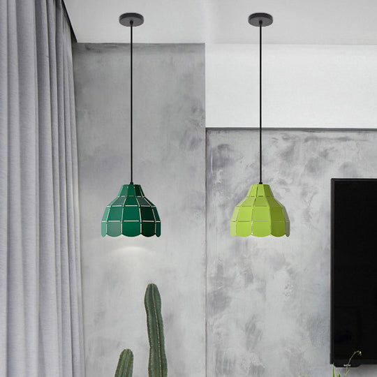 Macaron Metal Dome Pendant Light: Chic 1-Light Hanging Fixture With Scallop Design In