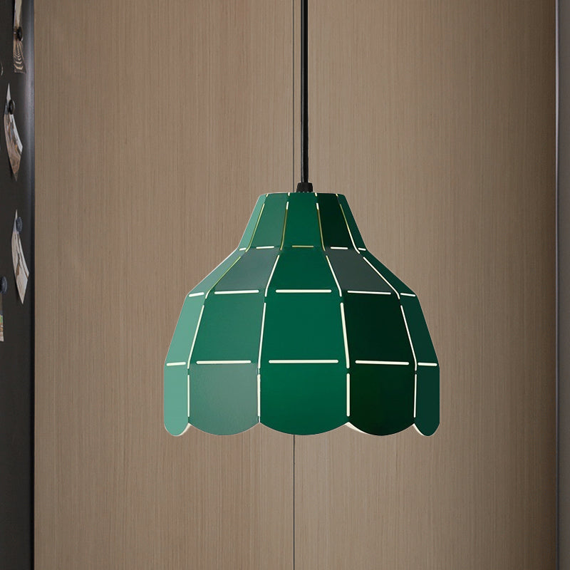 Macaron Metal Dome Pendant Light: Chic 1-Light Hanging Fixture With Scallop Design In