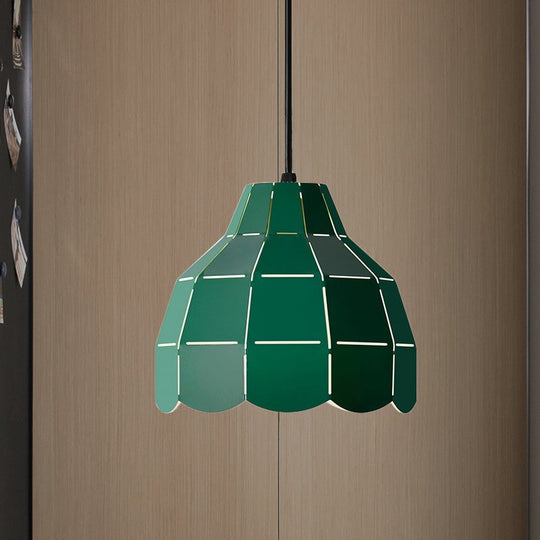 Macaron Metal Dome Pendant Light: Chic 1-Light Hanging Fixture With Scallop Design In