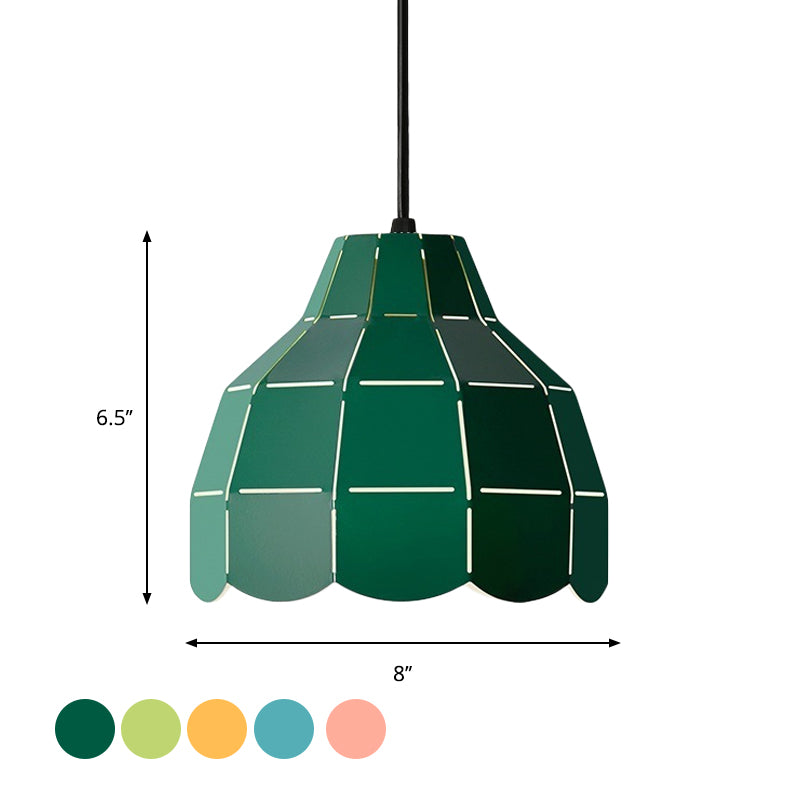 Macaron Metal Dome Pendant Light: Chic 1-Light Hanging Fixture With Scallop Design In