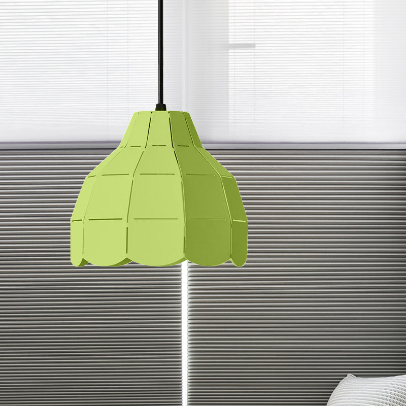 Macaron Metal Dome Pendant Light: Chic 1-Light Hanging Fixture With Scallop Design In