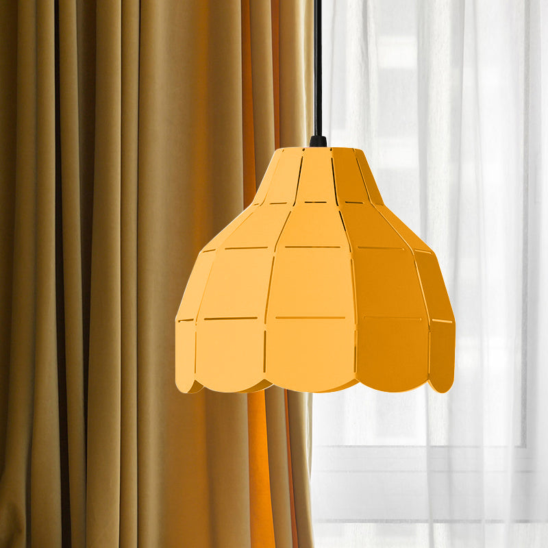 Macaron Metal Dome Pendant Light: Chic 1-Light Hanging Fixture With Scallop Design In