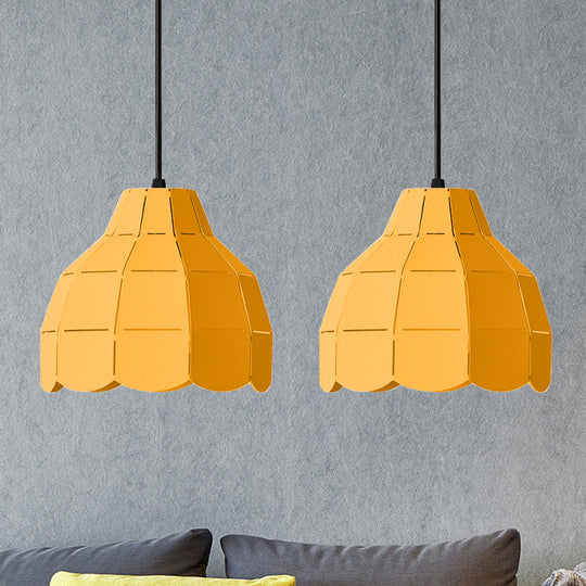 Macaron Metal Dome Pendant Light: Chic 1-Light Hanging Fixture With Scallop Design In