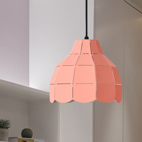 Macaron Metal Dome Pendant Light: Chic 1-Light Hanging Fixture With Scallop Design In