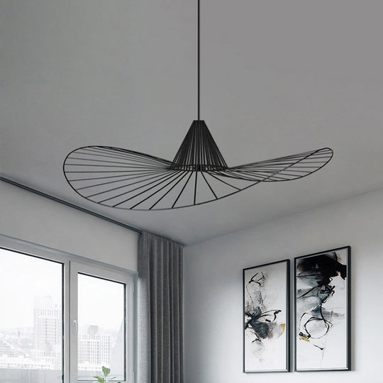 Black Wire Hat-Shaped Pendant Light For Restaurants - Simple Style / 23.5