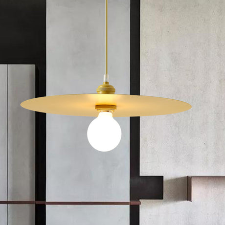 Macaron Pendant Light With Metal Disc Shade - Single Bulb Multi-Color Options Yellow