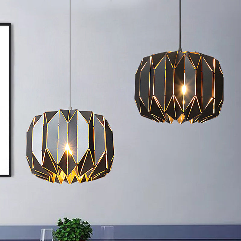 Contemporary Black/Silver Origami Hanging Lamp Metal One-Head Ceiling Pendant For Restaurants