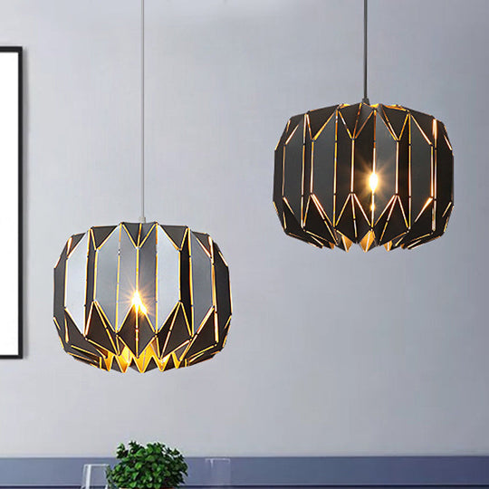 Contemporary Black/Silver Origami Hanging Lamp Metal One-Head Ceiling Pendant For Restaurants