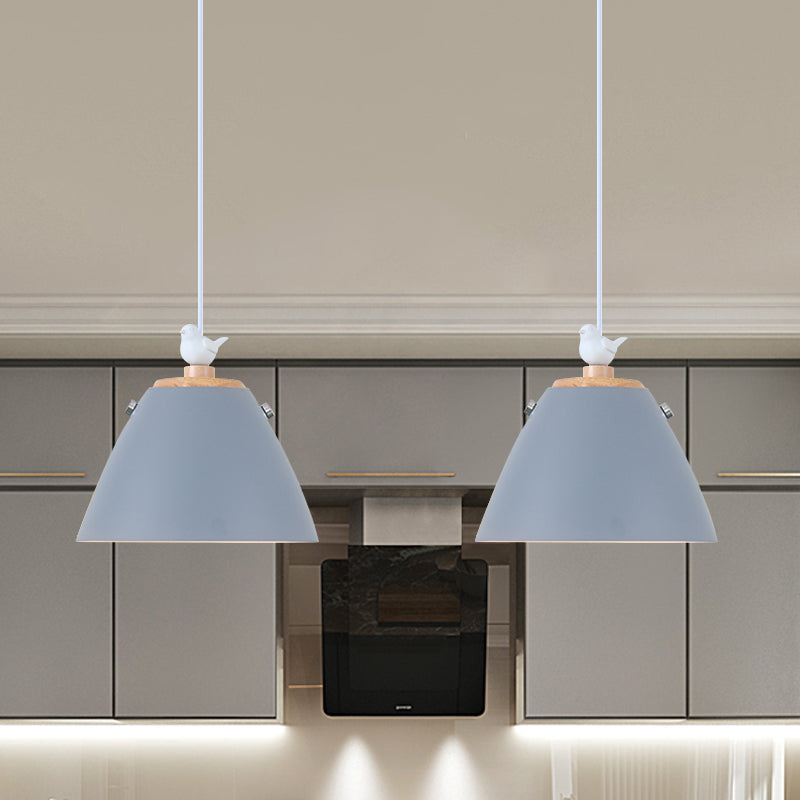 Contemporary Tapered Metal Pendant Ceiling Light - 1 In Grey White And Yellow