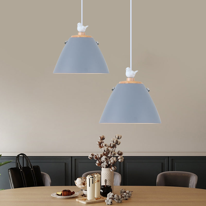 Contemporary Tapered Metal Pendant Ceiling Light - 1 In Grey White And Yellow