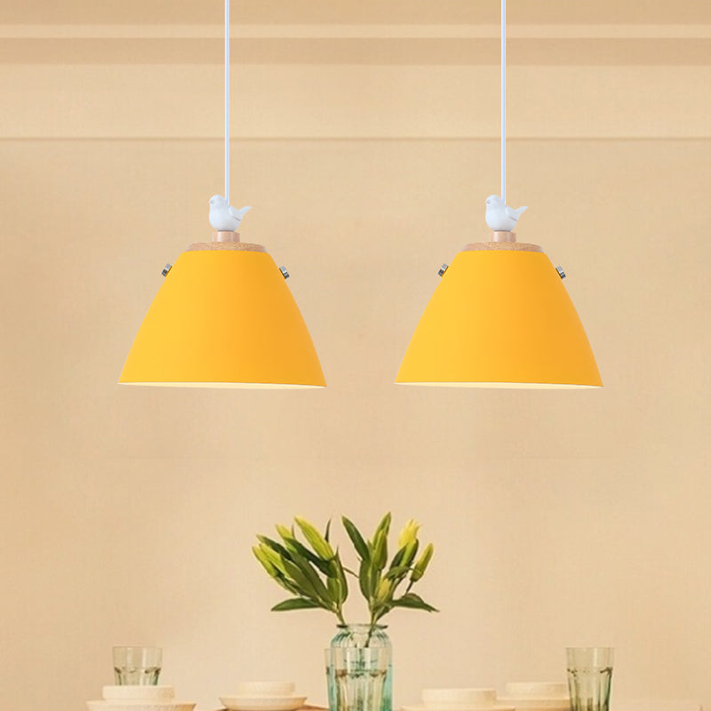 Modern Tapered Pendant Light - Grey/White/Yellow Metal Ceiling Lighting